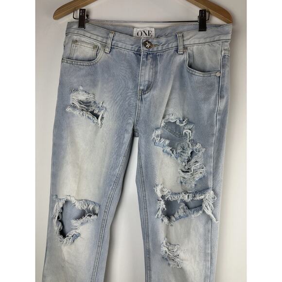 One x OneTeaspoon Awesome Baggies Denim Boyfriend Jeans Distressed Light Wash 28 - Picture 11 of 13